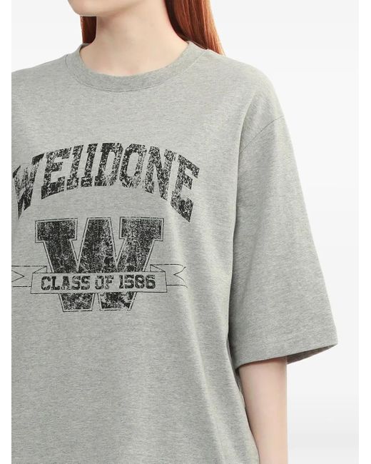 we11done Gray T-Shirt mit grafischem Print