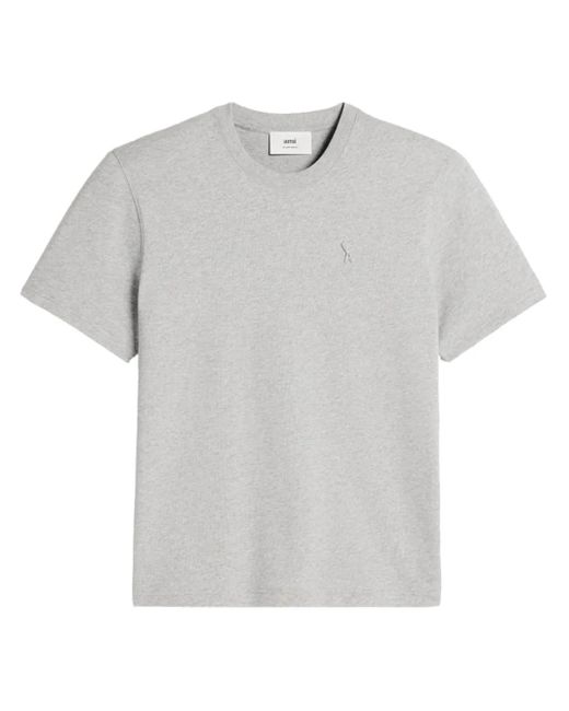 AMI Gray Embroidered Logo Ribbed Neck T-Shirt