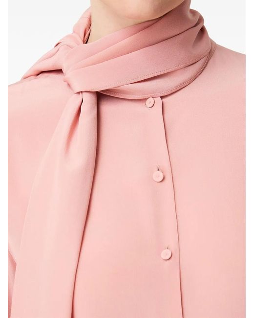 Another Tomorrow Pink Signature Bow Silk Blouse