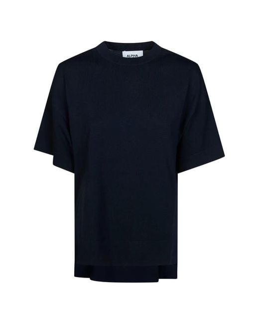 Alpha Studio Blue Side-Slit T-Shirt