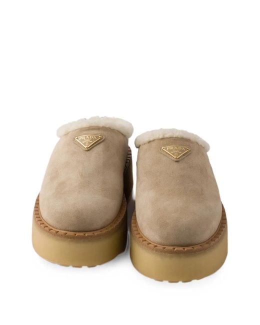 Prada Natural Suede Slippers