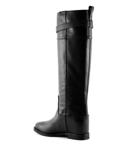 Via Roma 15 バックル レザーブーツ Black