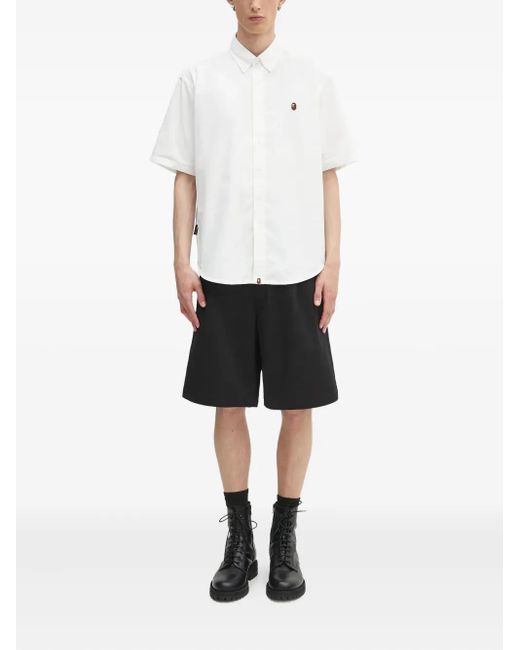 A Bathing Ape White One Point Embroidered Short-Sleeve Shirt for men