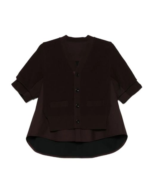 Sacai Black Button-Front Layered Cardigan
