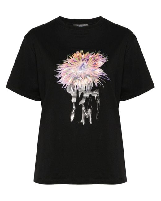 Mugler Black Anemone Cotton T-Shirt