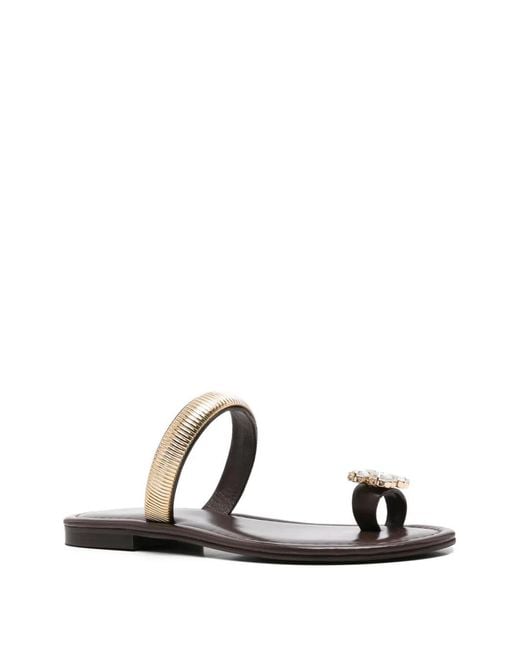 Exe' White Crystal-Embellished Toe-Ring Sandals