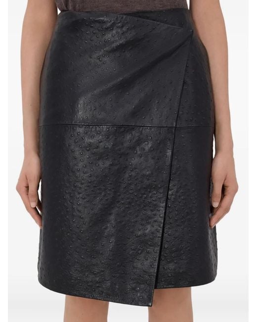 Loulou de Saison Gray Gora Ostrich-Effect Wrap Midi Skirt
