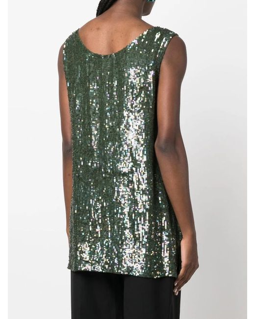 P.A.R.O.S.H. Green Sequin-Embellished Sleeveless Top