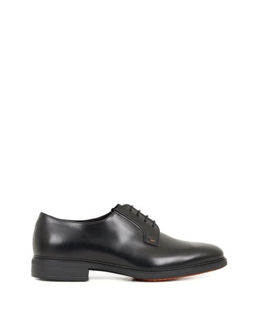 Santoni Black Block-Heel Derby Shoes for men