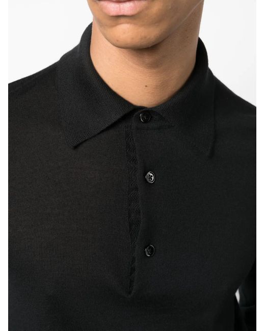 Tom Ford Black Long-Sleeve Knitted Polo Shirt for men