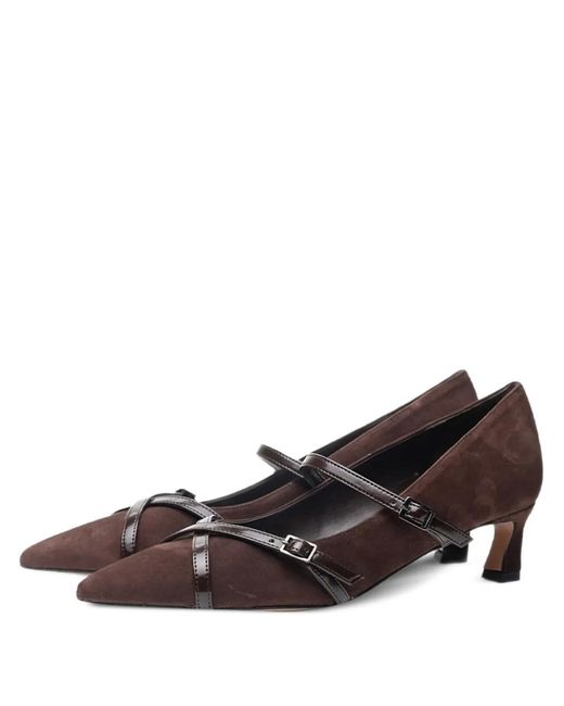 Poche Paris Brown Buckle-Strap Pumps
