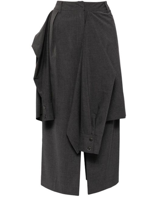 Goen.J Gray Layered Shirt-detail Midi Skirt