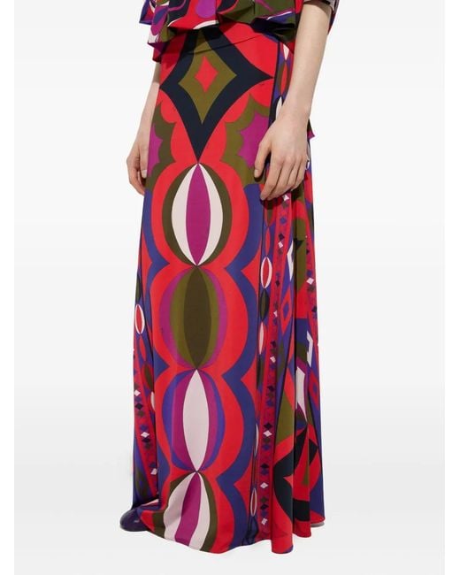 Emilio Pucci Red Printed Stretch Viscose Long Skirt
