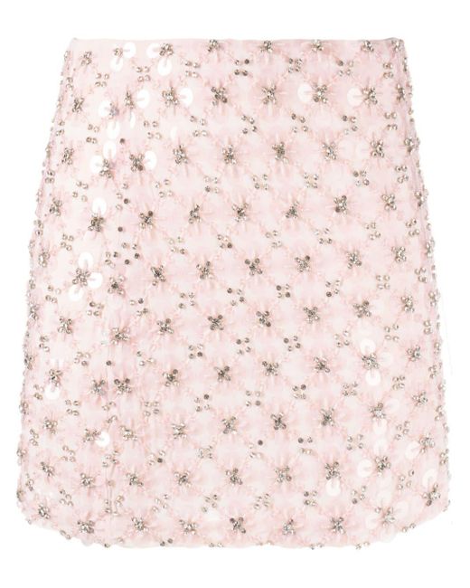 P.A.R.O.S.H. Pink Rhinestone-embellished Mini Skirt