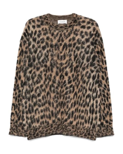 Laneus Brown Leopard-Print Crew-Neck Sweater for men