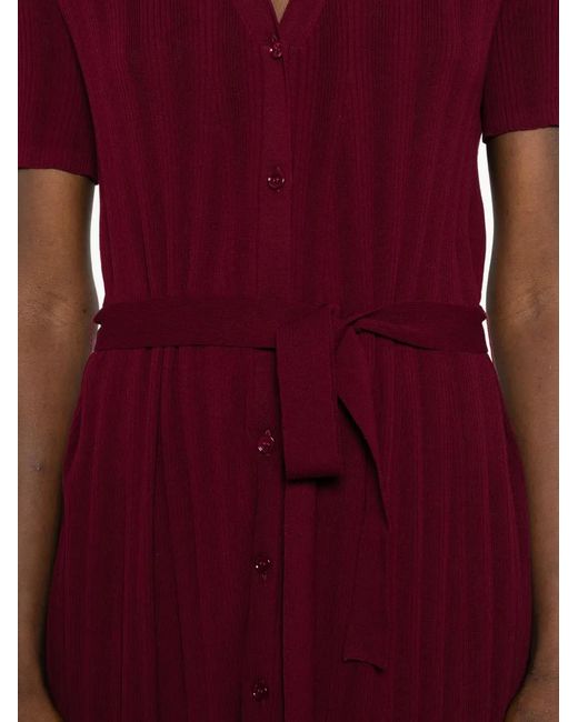 Bompard Red Ribbed Belted Maxi Dress