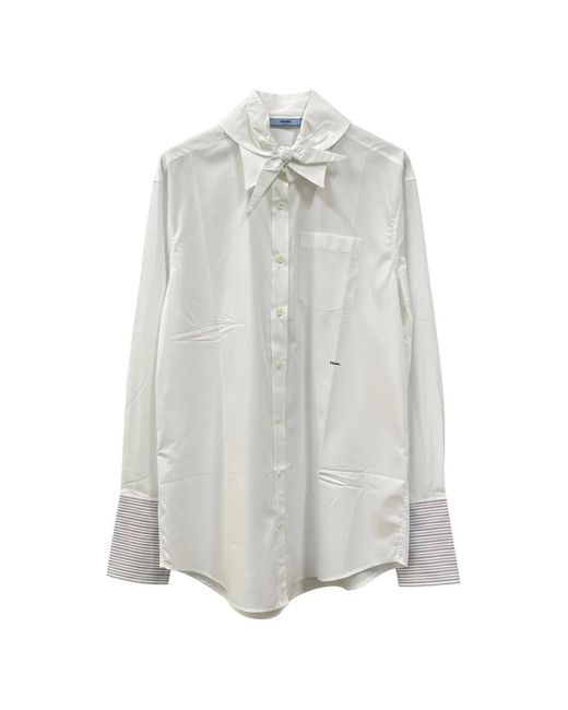 Prada White Bow-Detail Long-Sleeve Blouse