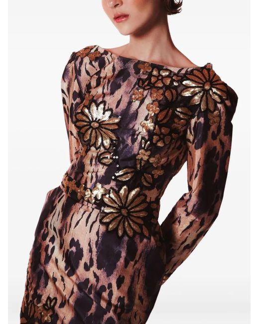 Lethicia Bronstein Brown Animal-Print Sequin-Embellished Dress