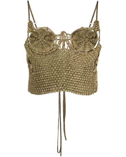 Isa Boulder Green Woven Corset Top