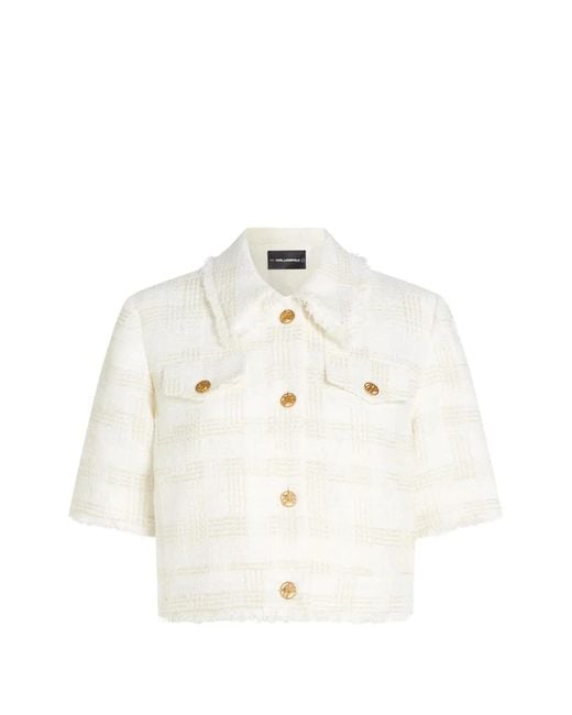 Karl Lagerfeld White Button-Fastening Tweed Jacket