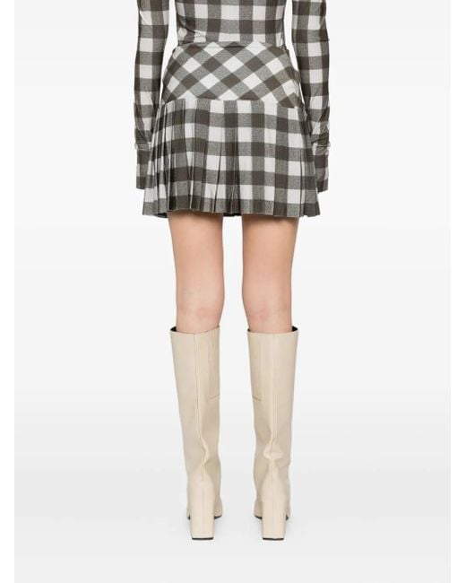 Norma Kamali Gray Pleated Checked Skirt