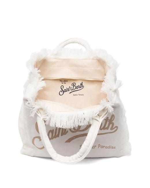 Mc2 Saint Barth White Vanity Frayed-Detail Tote Bag