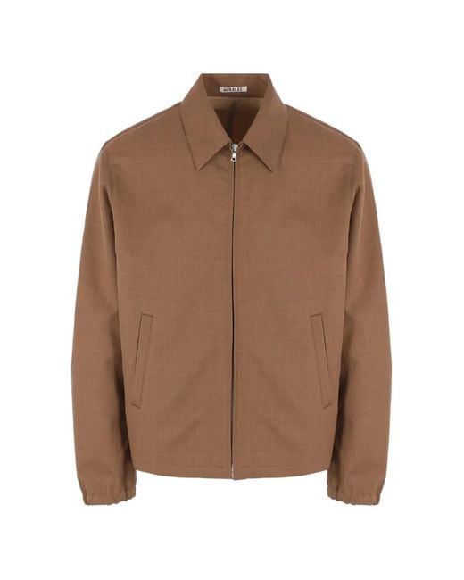 Auralee Brown Zip-Up Wool Jacket for men