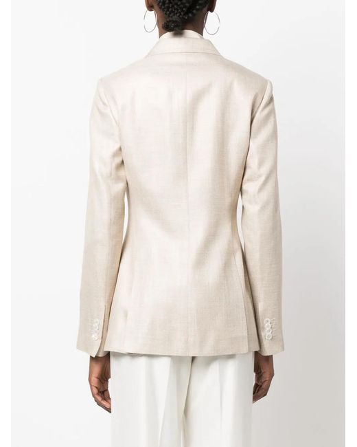 Kiton Natural Double-Breasted Silk Blazer