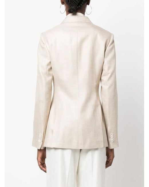 Kiton Natural Double-Breasted Silk Blazer