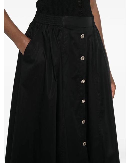 Twinset Black Long Poplin Skirt With Buttons
