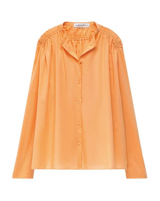 Another Tomorrow Orange Gathered-Detail Voile Blouse