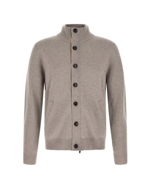 Brioni Gray Button-Up High-Neck Cardigan for men