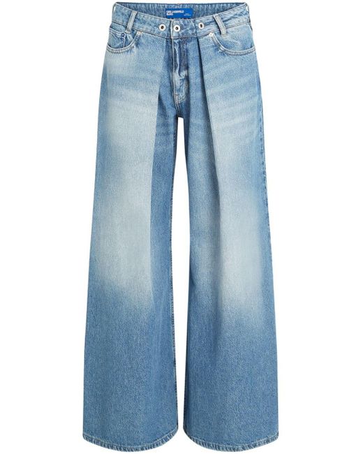 Karl Lagerfeld Blue Pleated Wide-leg Jeans