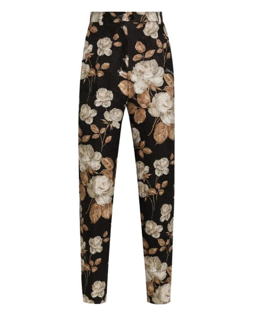 Dolce & Gabbana Black Cotton-Blend Floral Trousers
