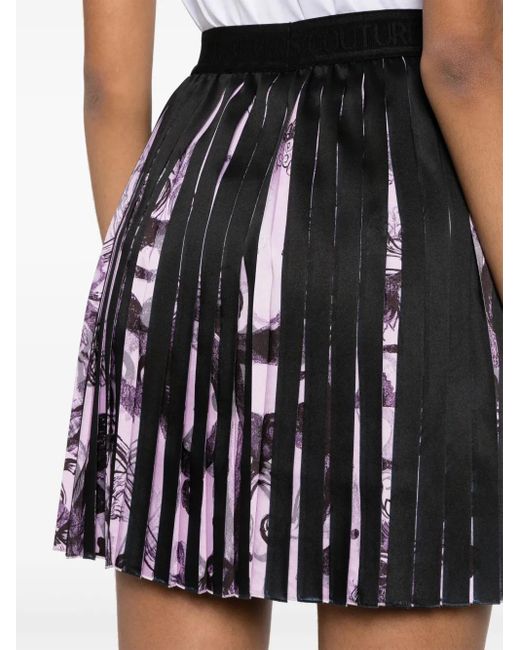 Versace Jeans Couture Black Watercolour Barocco Pleated Mini Skirt