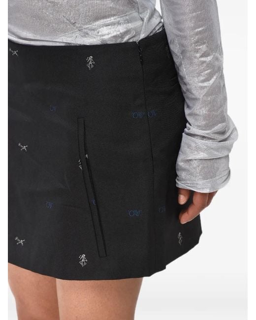 Off-White c/o Virgil Abloh Black Wool-Blend Jacquard Mini Skirt With Side Zip