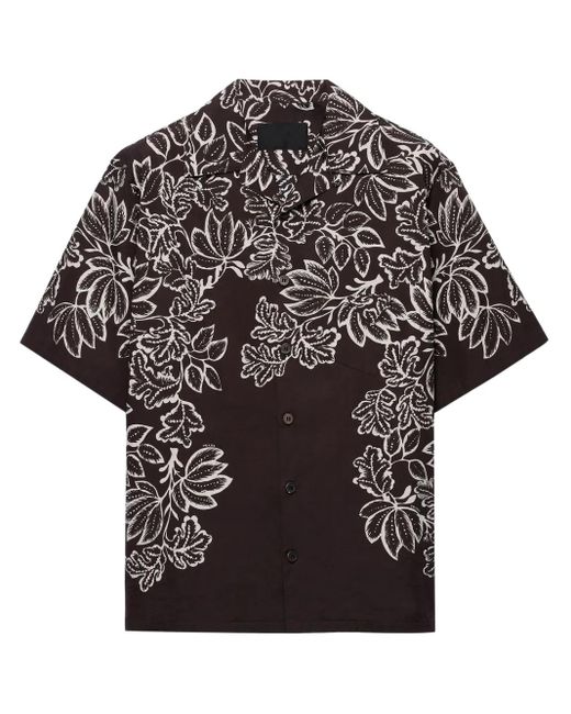 Prada Black Cotton Printed Bowling Shirt for men