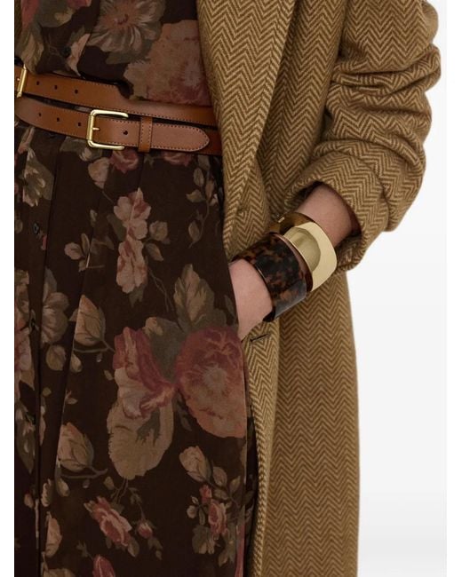 Ralph Lauren Brown Floral-Print Midi Dress