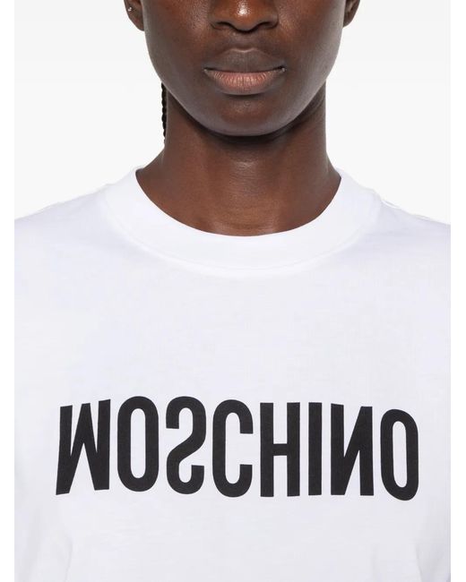 Moschino White Logo-Print Cotton T-Shirt