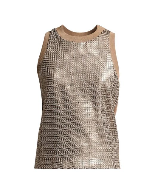 Peserico Brown Sequin-Embellished Sleeveless Top