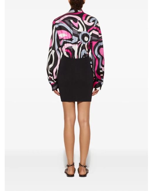 Emilio Pucci Black Marmo-Print Shirt Mini Dress