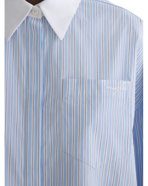 Mugler Blue Striped Collared Shirt