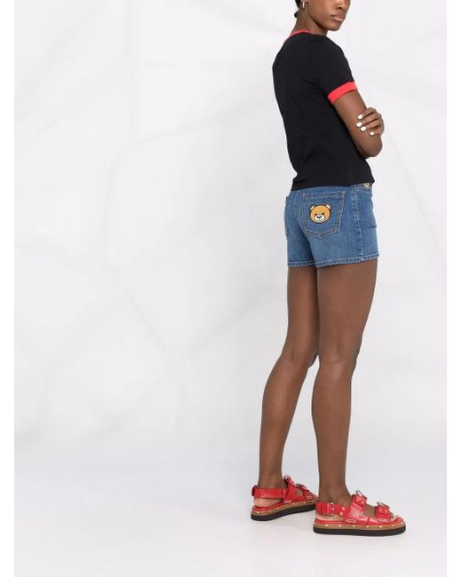 Moschino Blue Teddy Bear Patch Denim Shorts