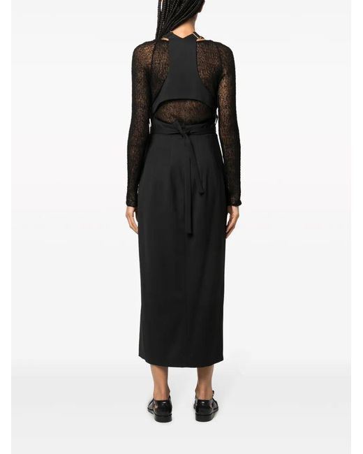 Patou Black Virgin Wool-Blend Pinafore Dress