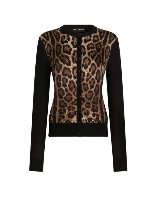 Dolce & Gabbana Black Leo-Print Wool Cardigan