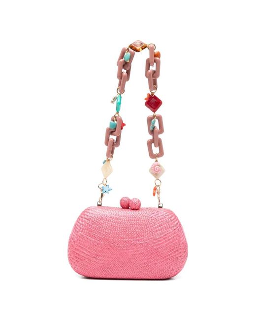 Serpui Pink Heidi Woven Charm-Chain Bag