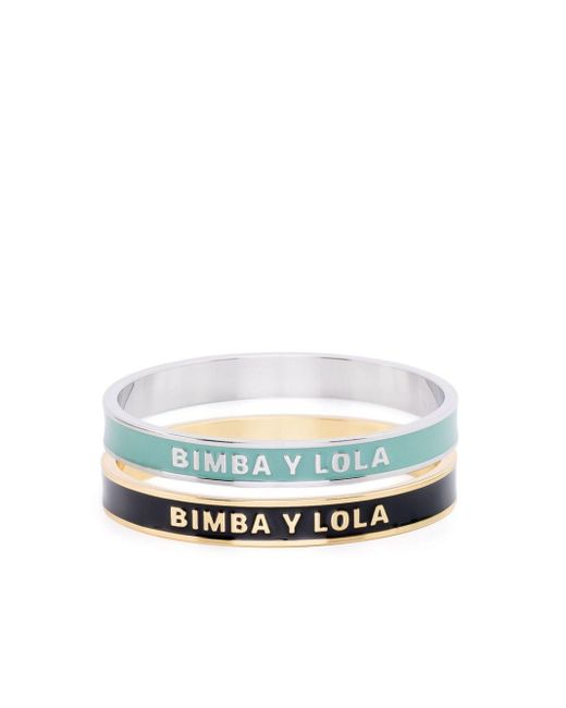 Bimba Y Lola White Enamel-detail Bangle Bracelets (set Of Two