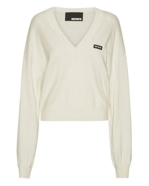 ROTATE BIRGER CHRISTENSEN White Knit V-Neck Sweater