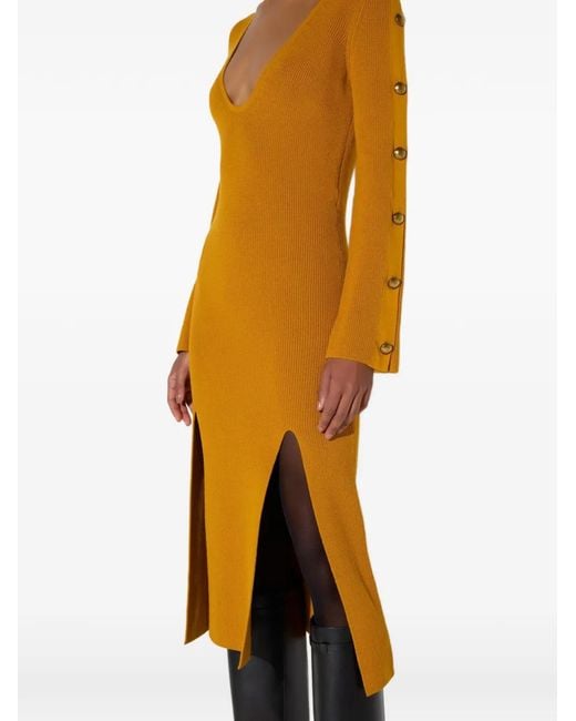 Elisabetta Franchi Orange Knit Dress With Jewel Buttons