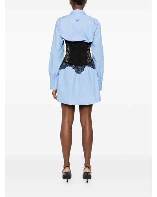 GIUSEPPE DI MORABITO Blue Lace-Corset Shirt Dress